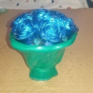 Handmade Blue and Green Rose Bouquet Jar Trinket Box